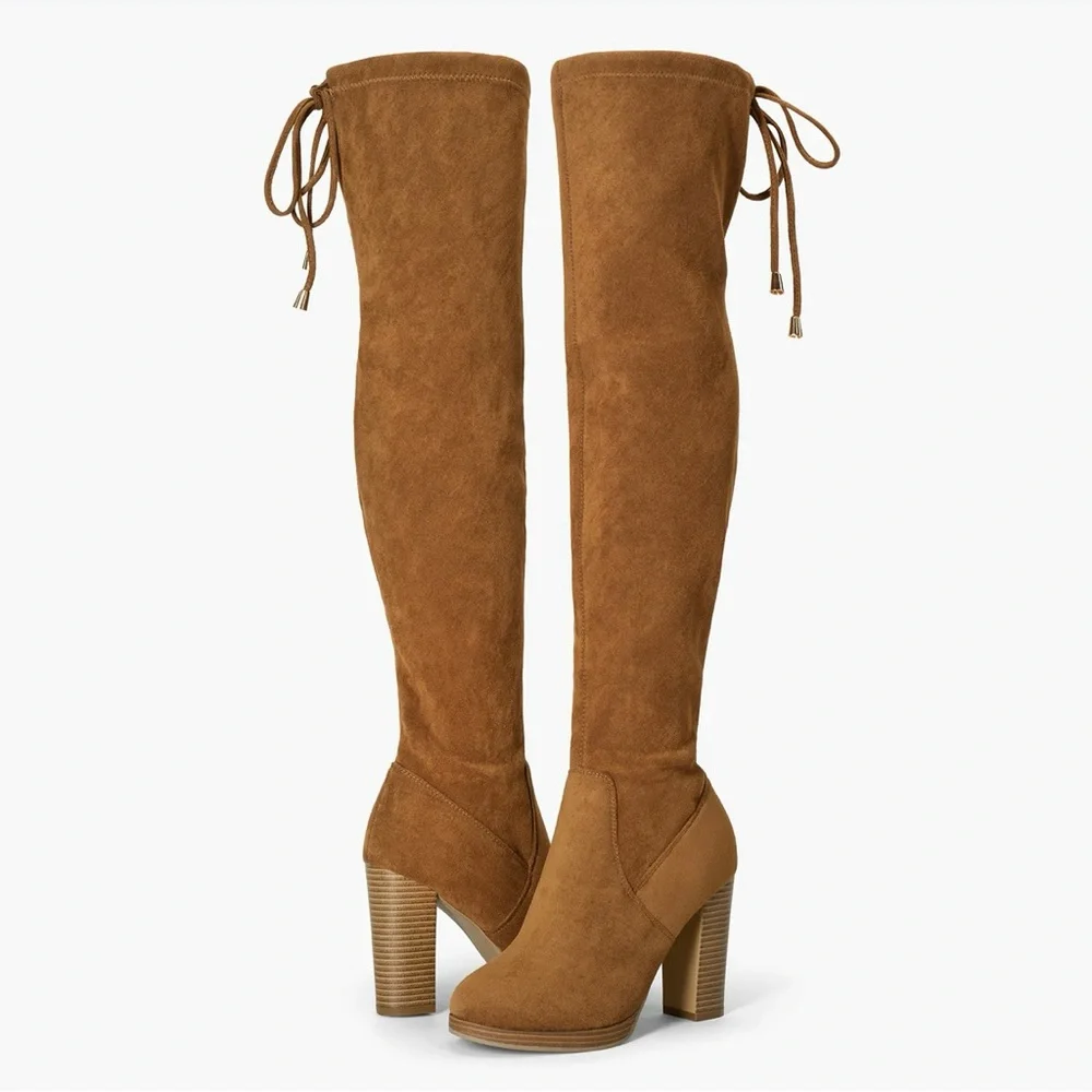 Vepose | Over-the-Knee Block Heel Boots | Women’s Size 7 | Camel Suede | NIB
